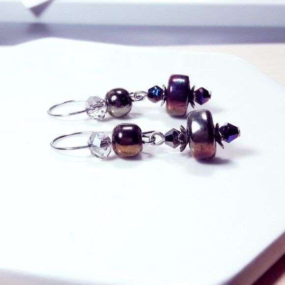 NEW Earrings Oil spill goth urban glass dangle earrings mix faceted g 084#fs - Picture 7 of 9